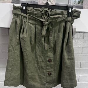Falls Creek Linen and Rayon Paper-bag Waist Skirt Olive GreenNWT Sz Large